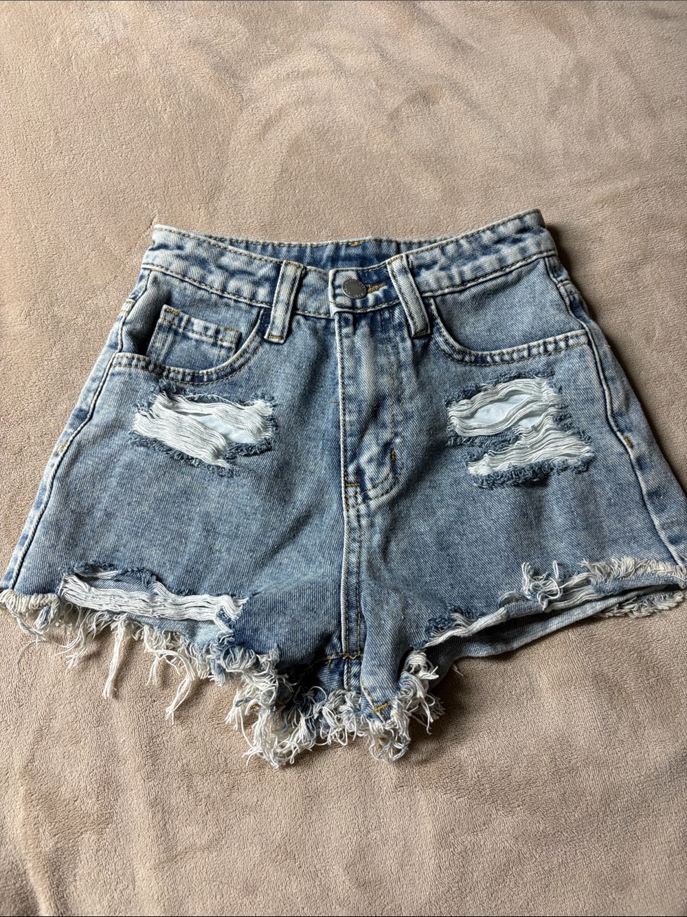 SHEIN Light Blue Distressed High-Waist Denim Shorts